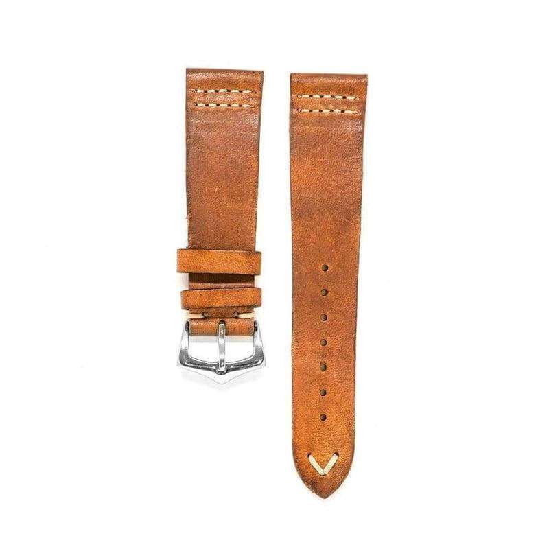 Cognac Vintage Leather Watch Strap Doble Stitches - Leather strap- Milano Straps