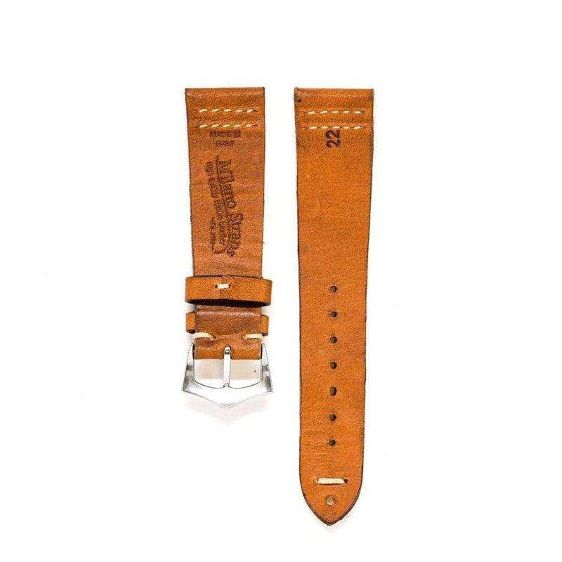 Cognac Vintage Leather Watch Strap Doble Stitches - Leather strap- Milano Straps