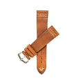 Cinturino pelle vintage cognac doppia cucitura ecru artigianale Made in Italy — Milano Straps
