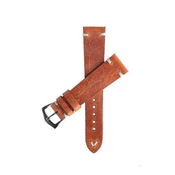 Cinturino in pelle vintage cognac finitura distressed spazzolata a mano, misure 20mm 22mm 24mm — Milano Straps