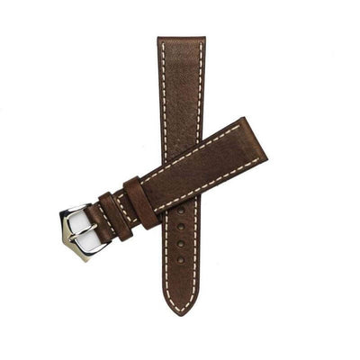 Cinturino in cuoio italiano marrone scuro con cucitura bianca — disponibile da 18mm a 24mm, Milano Straps