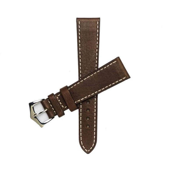 Cinturino in cuoio italiano marrone scuro con cucitura bianca — disponibile da 18mm a 24mm, Milano Straps