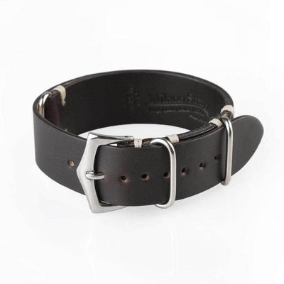 Cinturino militare in pelle di vitello marrone scuro 20-22mm, senza cuciture, Made in Italy — Milano Straps