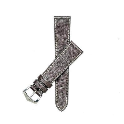 Cinturino pelle Saffiano marrone scuro cuciture ecru 20mm artigianale Made in Milan — Milano Straps