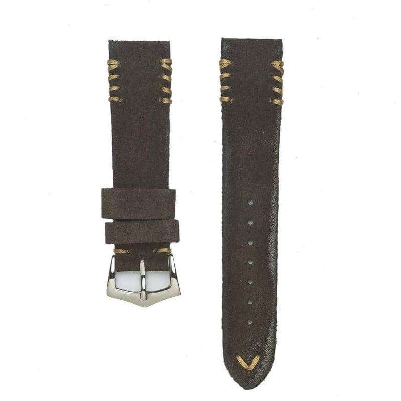 Dark Brown Suede Vintage Tribal Stitches - Suede strap- Milano Straps