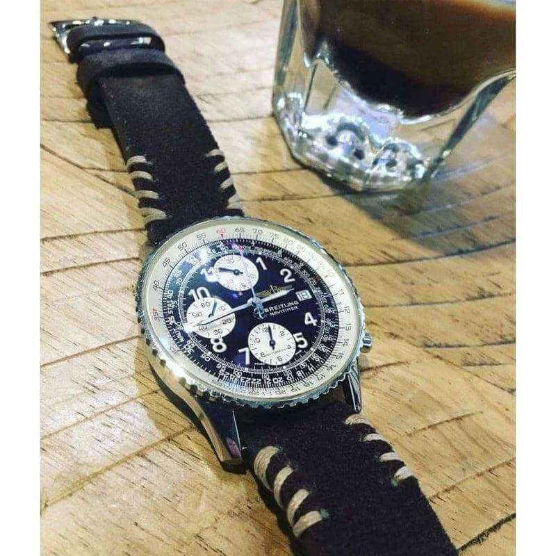 Dark Brown Suede Vintage Tribal Stitches - Suede strap- Milano Straps