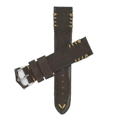 Cinturino suede marrone scuro cuciture tribali vintage 20mm 22mm 24mm artigianale Made in Italy — Milano Straps