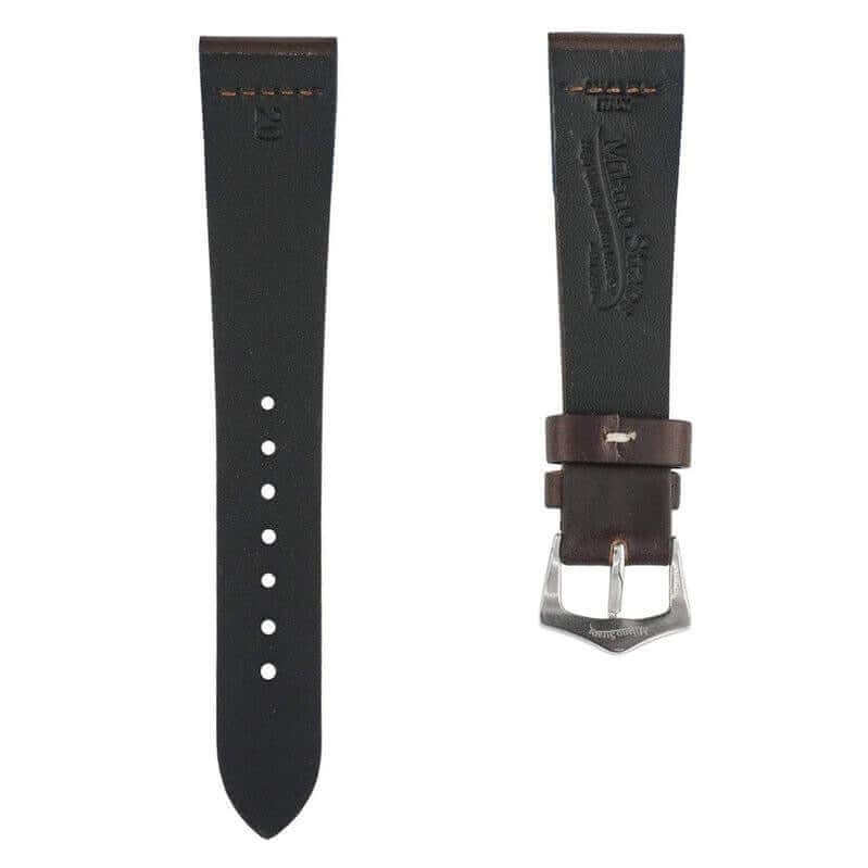 Cinturino pelle vintage marrone scuro lavorato a mano, disponibile da 18mm a 24mm — Milano Straps