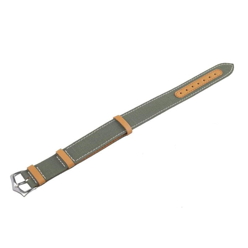 Green Canvas & Brown Leather Military Watch Strap - Military Watch Strap- Milano Straps