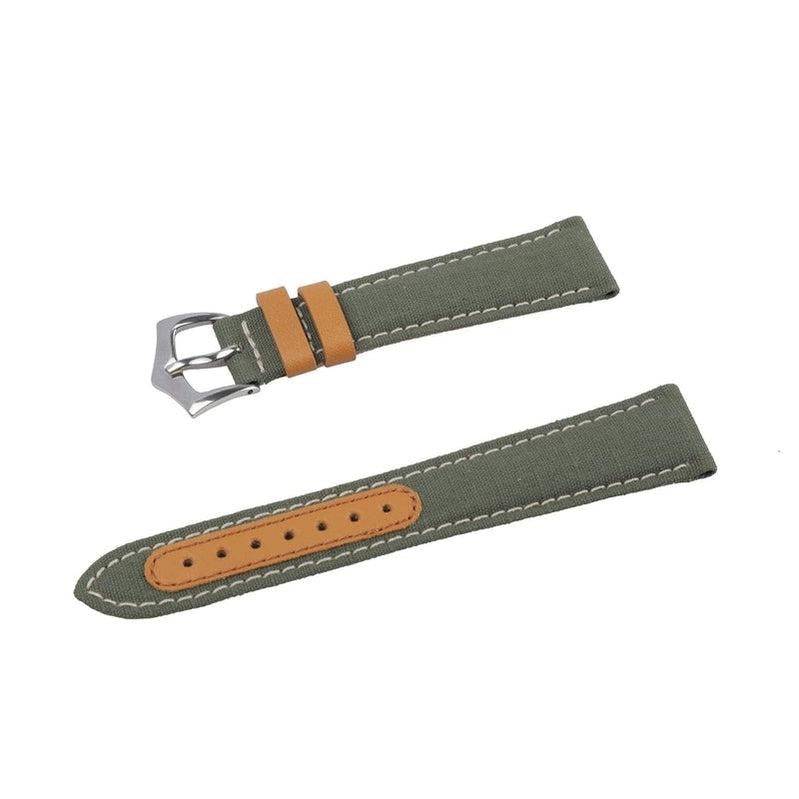 Cinturino canvas verde e pelle marrone 20mm cuciture ecru artigianale Made in Italy — Milano Straps