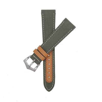 Cinturino canvas verde e pelle marrone 20mm cuciture ecru artigianale Made in Italy — Milano Straps