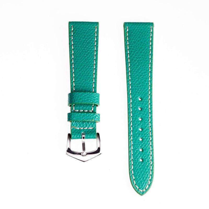 Green Hammered Calfskin Ecru Stitches Watch strap - Leather strap- Milano Straps