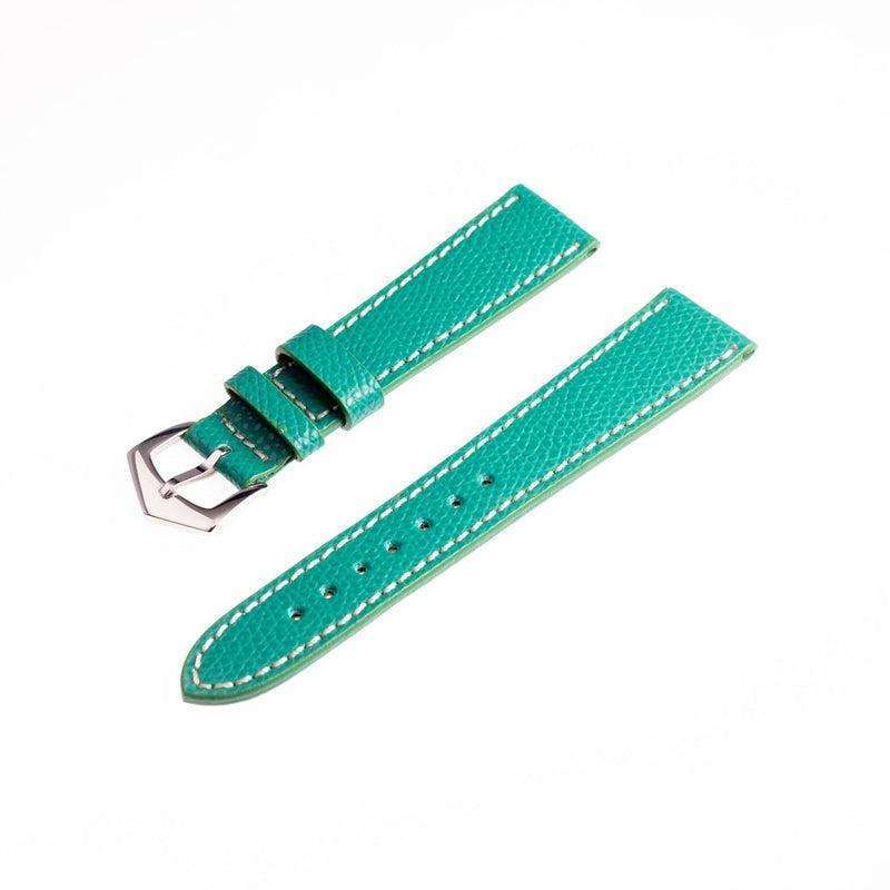 Green Hammered Calfskin Ecru Stitches Watch strap - Leather strap- Milano Straps