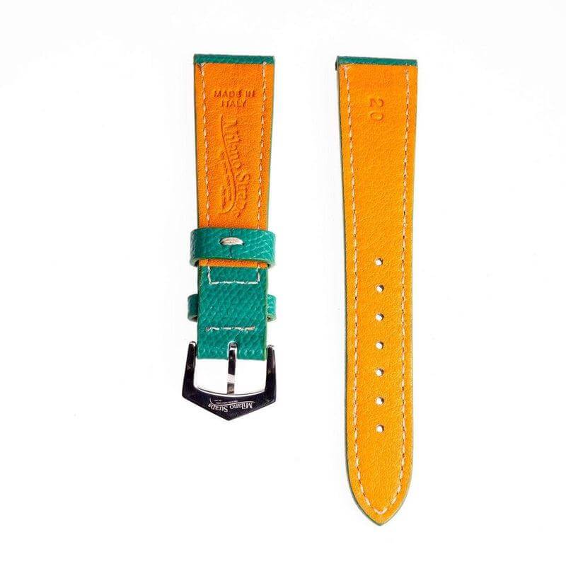 Green Hammered Calfskin Ecru Stitches Watch strap - Leather strap- Milano Straps