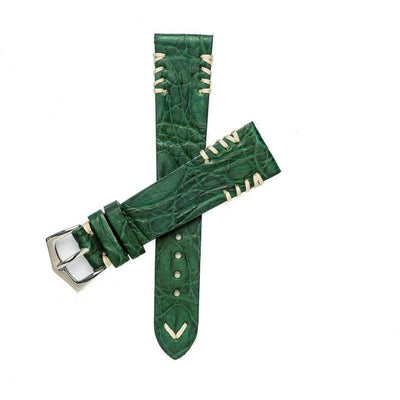 Cinturino coccodrillo gommato verde 20mm cuciture tribal ecru artigianale Made in Italy — Milano Straps