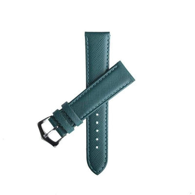 Cinturino saffiano verde bordo ripiegato cuciture verdi 18-24mm Made in Italy — Milano Straps