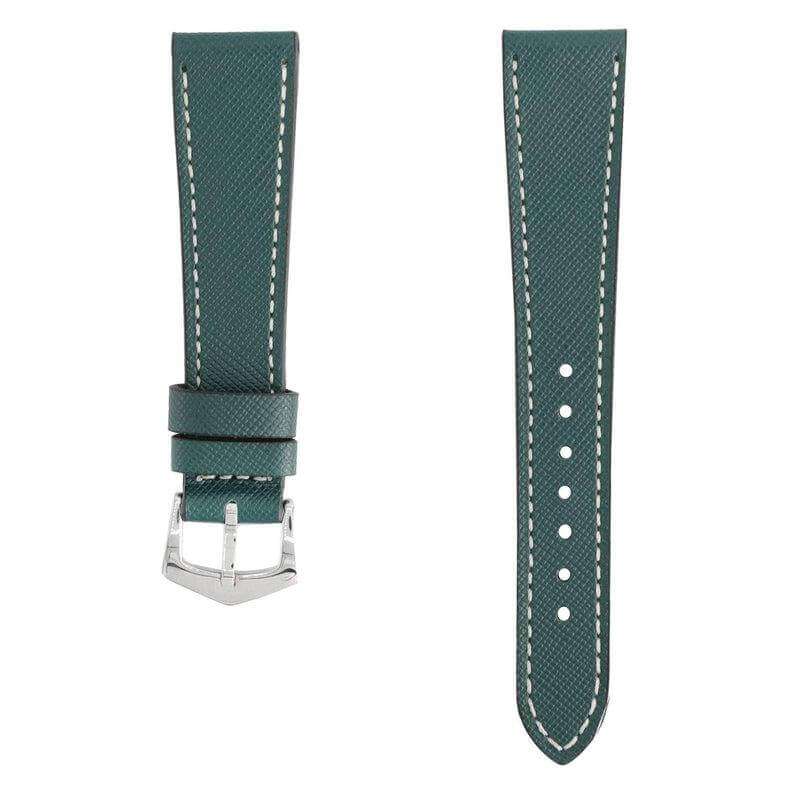 Green Saffiano  Leather Ecru Stitches  Watch Strap - Leather strap- Milano Straps