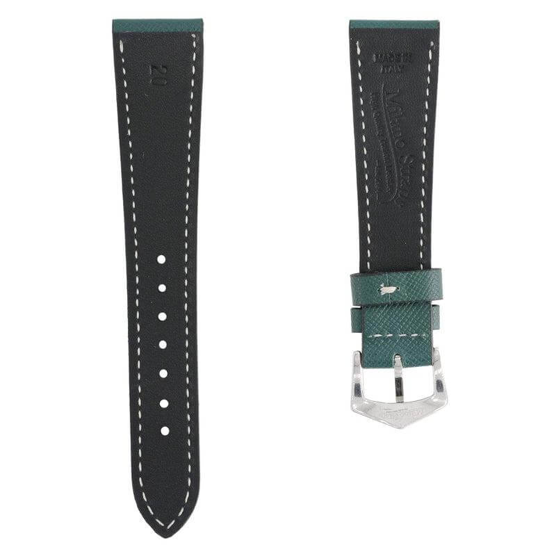 Green Saffiano  Leather Ecru Stitches  Watch Strap - Leather strap- Milano Straps
