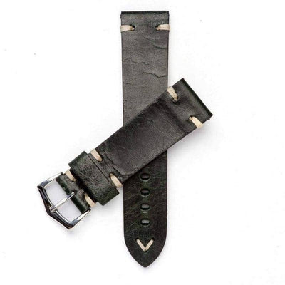 Cinturino in pelle vintage verde lavorato a mano, disponibile in 20mm 22mm 24mm — Milano Straps