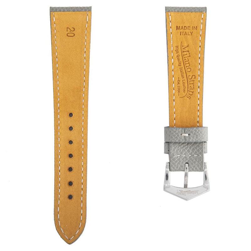 Cinturino pelle vitello martellata grigio cuciture ecru — disponibile 18mm 20mm 22mm 24mm — Milano Straps