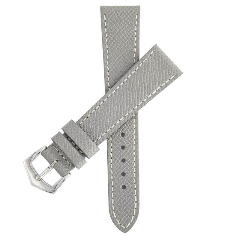 Cinturino pelle vitello martellata grigio cuciture ecru — disponibile 18mm 20mm 22mm 24mm — Milano Straps