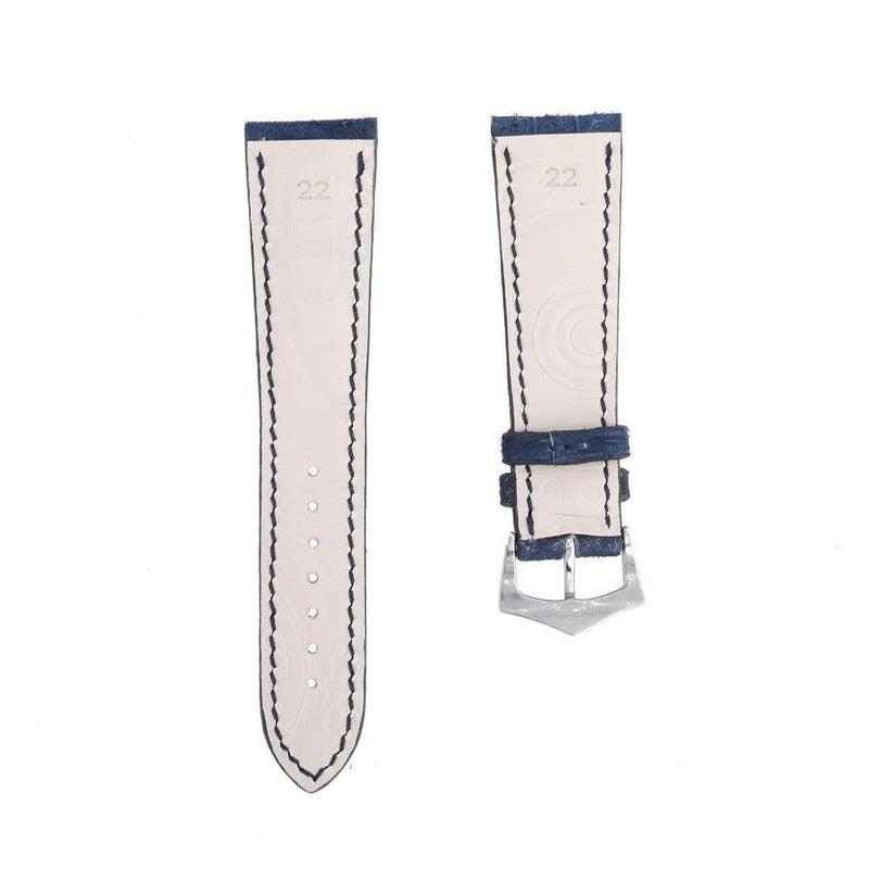 Cinturino alligatore nubuck blu 20mm cucito a mano, finitura opaca — Milano Straps