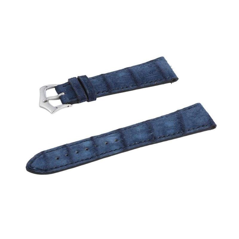 Cinturino alligatore nubuck blu 20mm cucito a mano, finitura opaca — Milano Straps