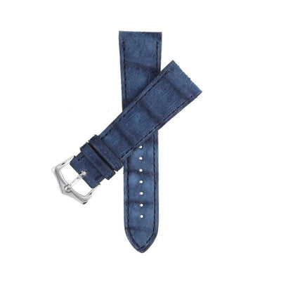 Cinturino alligatore nubuck blu 20mm cucito a mano, finitura opaca — Milano Straps