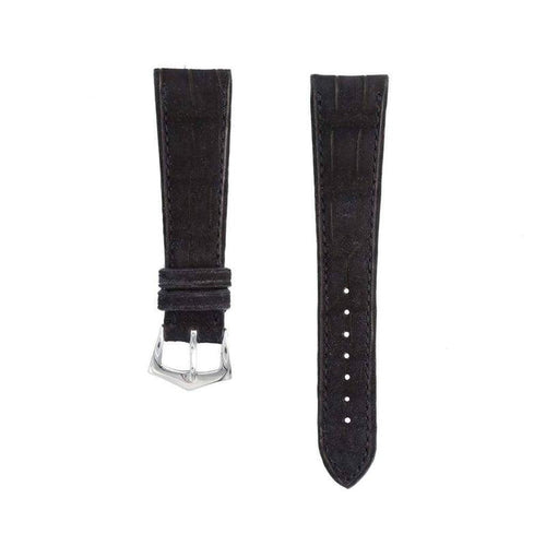 Cinturino alligatore nubuck nero 20mm cucitura sur tone a mano — Milano Straps