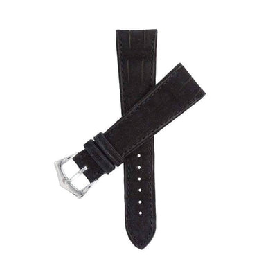 Cinturino alligatore nubuck nero 20mm cucitura sur tone a mano — Milano Straps