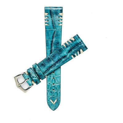 Cinturino alligatore azzurro chiaro 20mm cuciture tribali ecru — Milano Straps