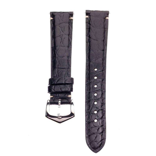 Cinturino alligatore nero opaco cuciture minimali — disponibile 18mm 19mm 20mm 21mm 22mm, Made in Italy — Milano Straps