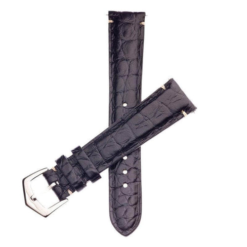 Cinturino alligatore nero opaco cuciture minimali — disponibile 18mm 19mm 20mm 21mm 22mm, Made in Italy — Milano Straps