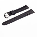 Angled view of Matt Black Alligator Watch Strap from Milano Straps, highlighting its textured finish and durable construction for luxury watches.