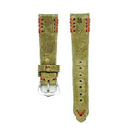 Military Green Suede Vintage Watch Strap Tribal Red Stitches - Suede strap- Milano Straps