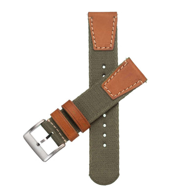 Cinturino orologio militare verde due pezzi in tessuto eco-friendly — Milano Straps