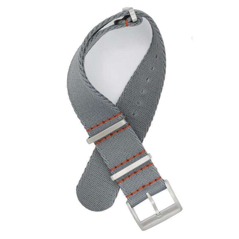 Eco-Friendly  Nylon Military Watch Strap -  Grey - Orange Stitches - Recycled Military Watch Straps- Milano Straps