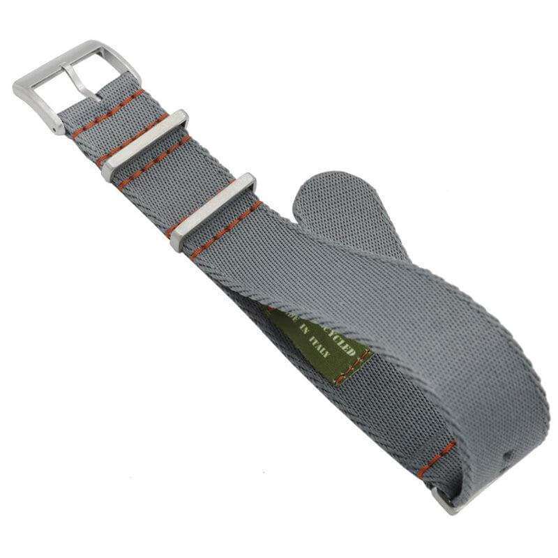 Eco-Friendly  Nylon Military Watch Strap -  Grey - Orange Stitches - Recycled Military Watch Straps- Milano Straps