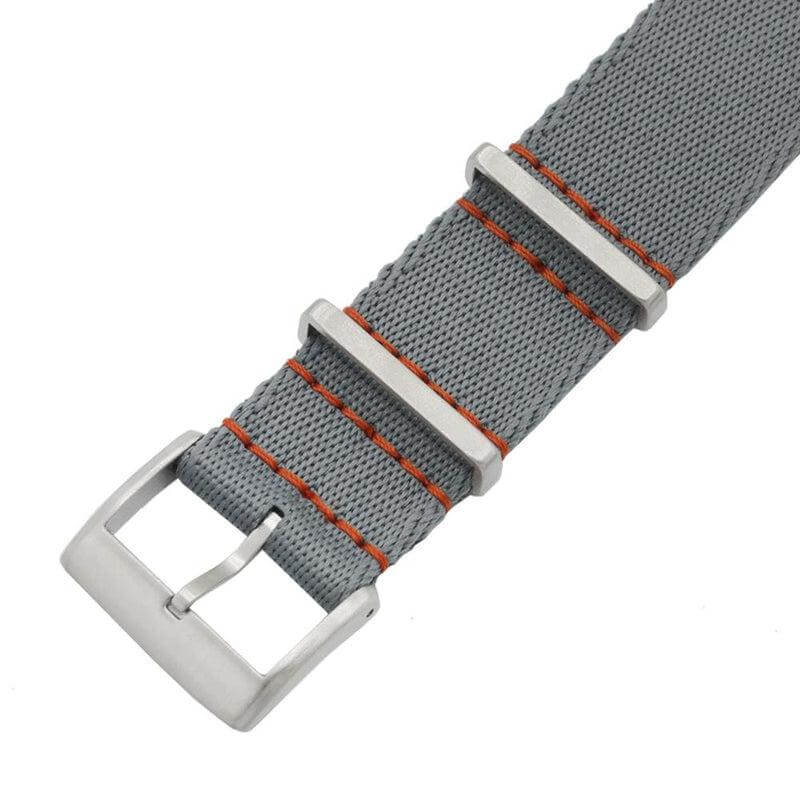 Eco-Friendly  Nylon Military Watch Strap -  Grey - Orange Stitches - Recycled Military Watch Straps- Milano Straps