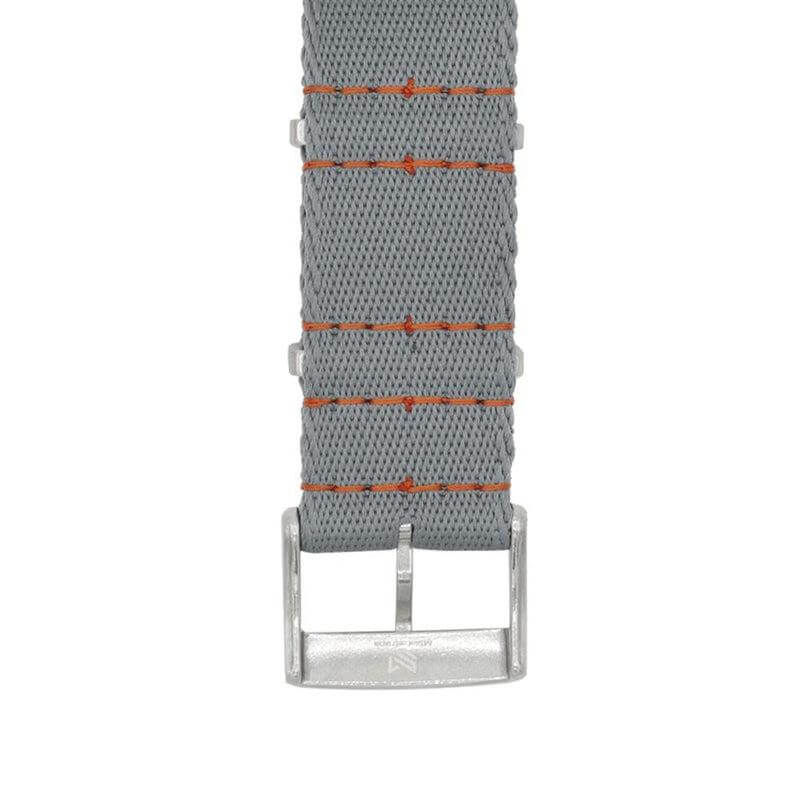 Eco-Friendly  Nylon Military Watch Strap -  Grey - Orange Stitches - Recycled Military Watch Straps- Milano Straps
