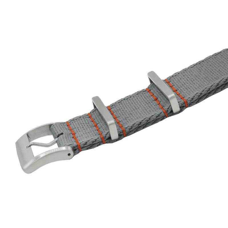 Eco-Friendly  Nylon Military Watch Strap -  Grey - Orange Stitches - Recycled Military Watch Straps- Milano Straps