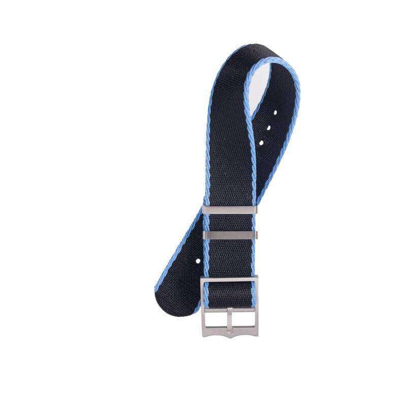 Eco-Friendly Nylon Military  Watch Strap Black - Light Blue - Tudor Watch Style - Recycled Military Watch Straps- Milano Straps
