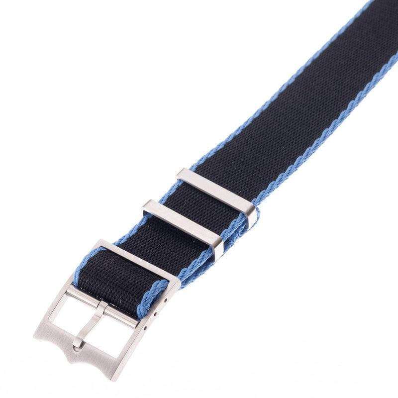Eco-Friendly Nylon Military  Watch Strap Black - Light Blue - Tudor Watch Style - Recycled Military Watch Straps- Milano Straps