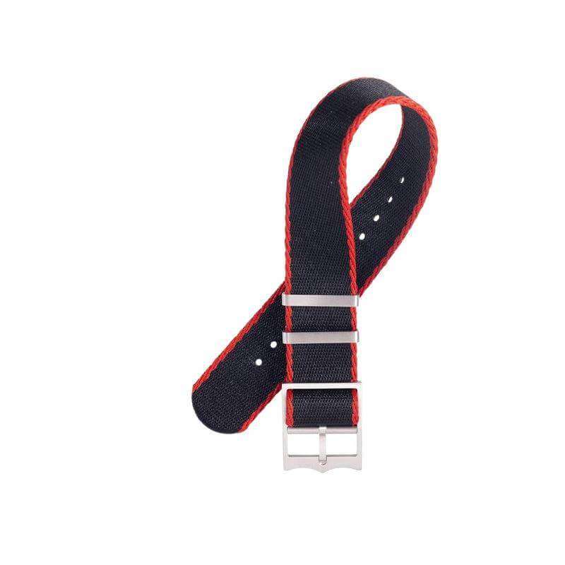 Eco-Friendly Nylon Military Watch Strap Black - Red - Single Pass -100% Eco-Friendly - Recycled Military Watch Straps- Milano Straps
