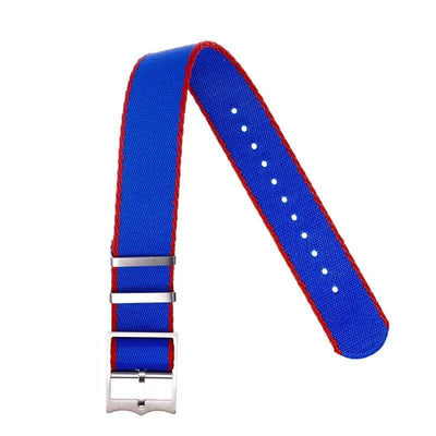 Cinturino militare single pass blu e rosso in poliestere riciclato 20mm — Milano Straps