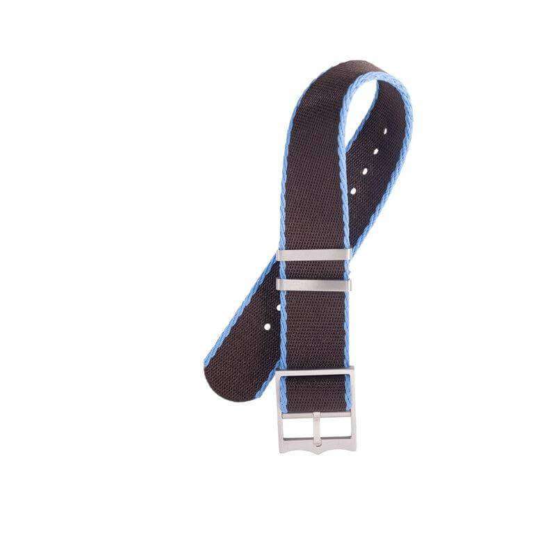 Eco-Friendly Nylon Military Watch Strap  Brown - Light Blue - Single Pass - Recycled Military Watch Straps- Milano Straps