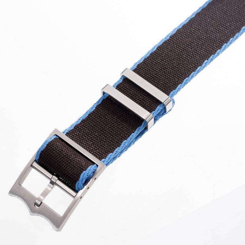 Eco-Friendly Nylon Military Watch Strap  Brown - Light Blue - Single Pass - Recycled Military Watch Straps- Milano Straps