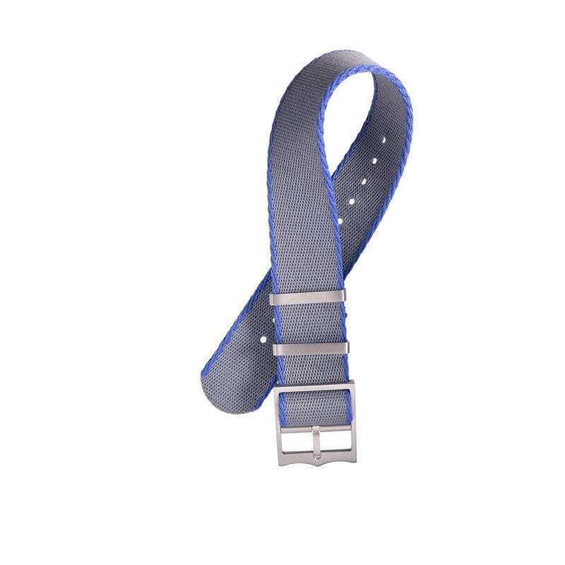 Eco-Friendly Nylon Military  Watch Strap Grey - Blue - Single Pass - Recycled Military Watch Straps- Milano Straps