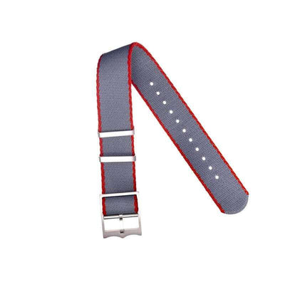 Cinturino militare single pass grigio-rosso 20mm in poliestere riciclato — Milano Straps