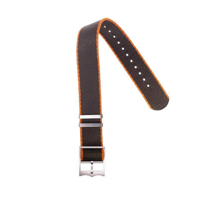 Cinturino single pass poliestere riciclato verde militare arancio 20-22mm — Milano Straps